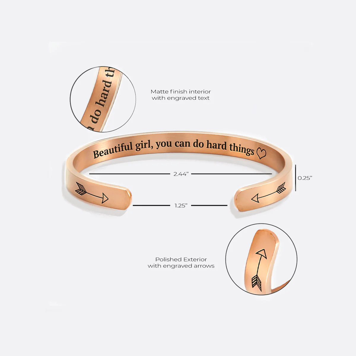 Beautiful Girl You Can Do Hard Things Cuff Bracelet - Image 55