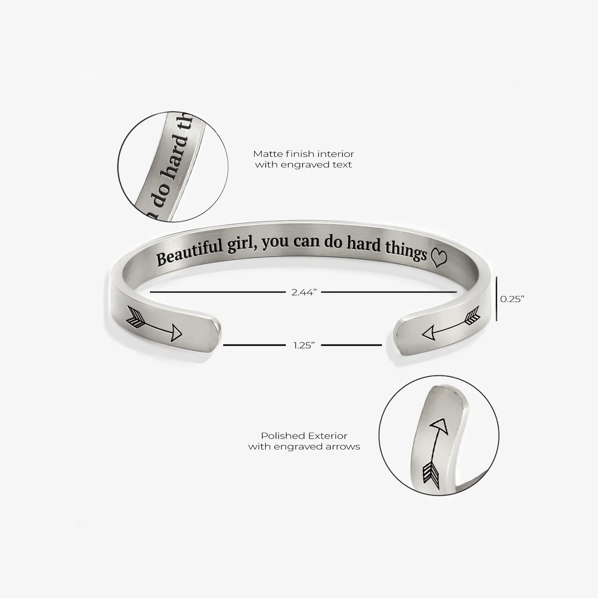 Beautiful Girl You Can Do Hard Things Cuff Bracelet - Image 56