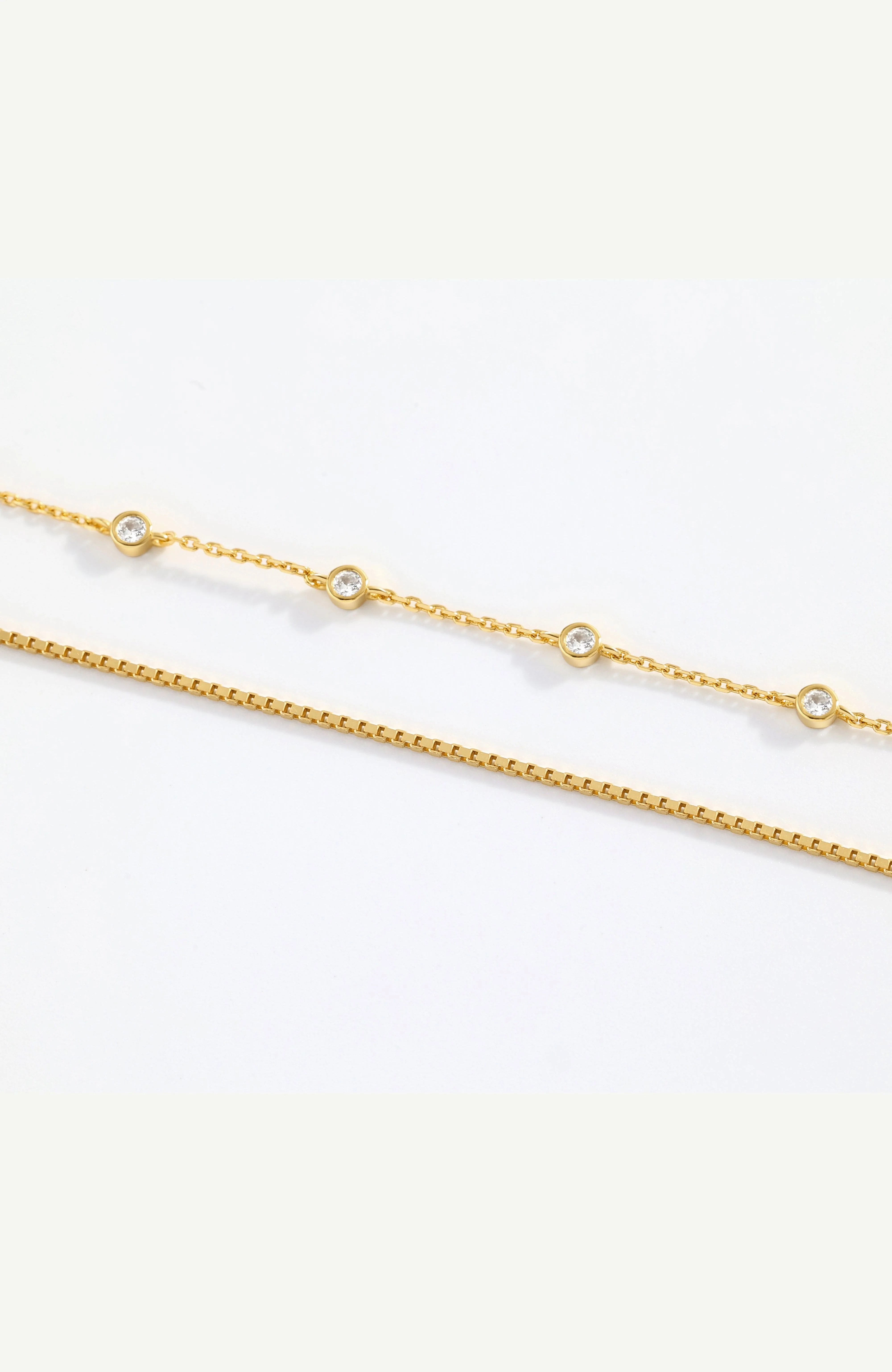 Bezel Set Diamond Bracelet and Box Chain Bracelet Stacking Set - Image 13