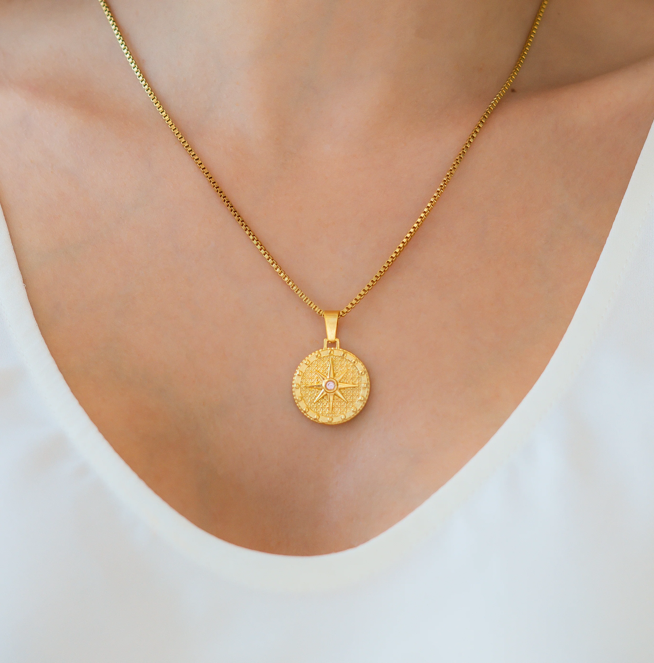 Birthstone Compass Pendant Necklace - Image 3