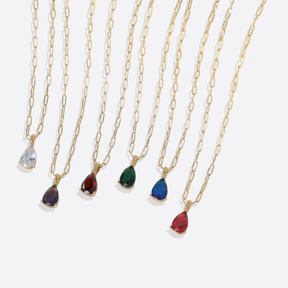 Birthstone Pendant Necklace with Dainty Paperclip Chain - Image 10