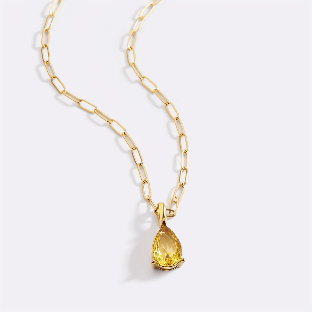 Birthstone Pendant Necklace with Dainty Paperclip Chain - Image 21