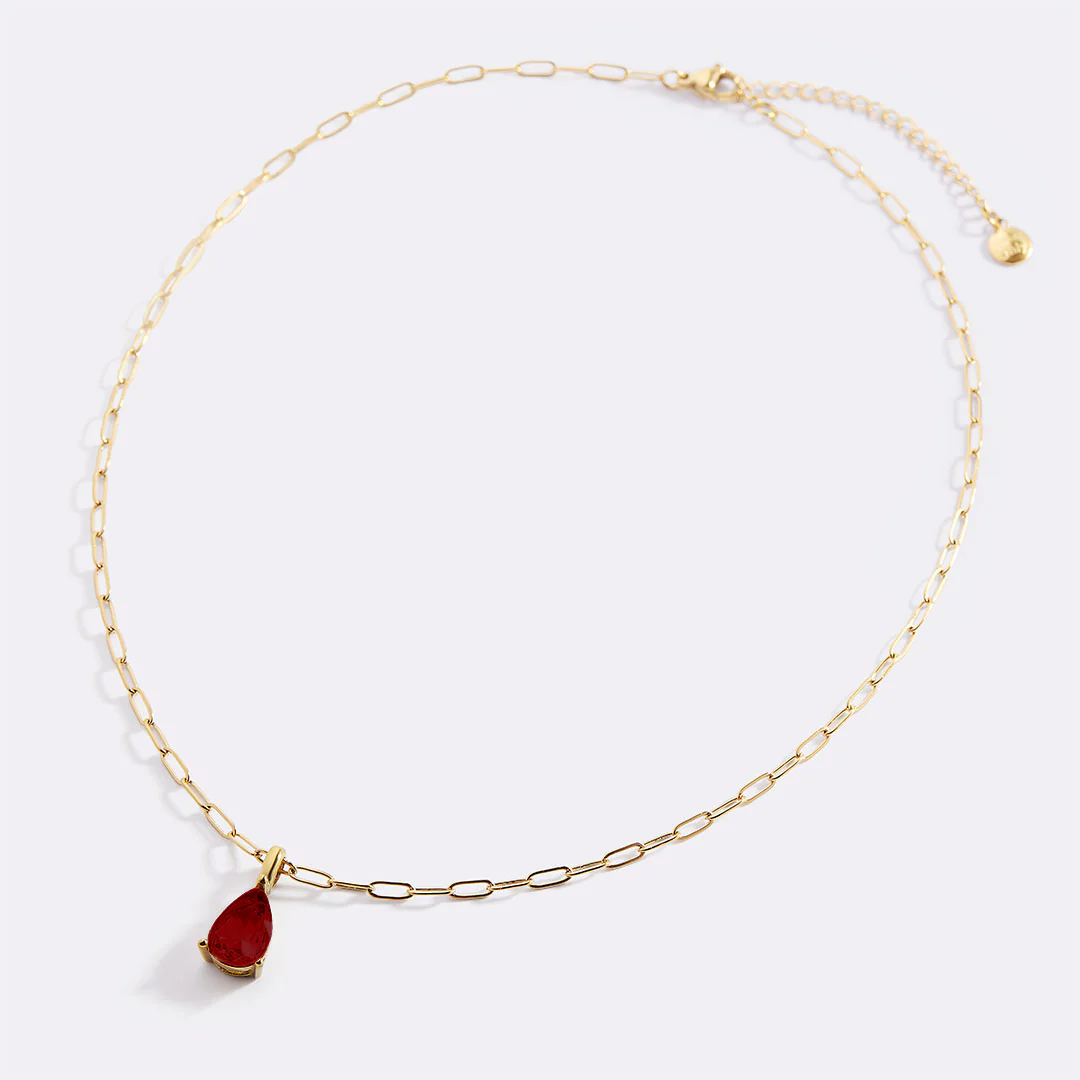 Birthstone Pendant Necklace with Dainty Paperclip Chain - Image 24