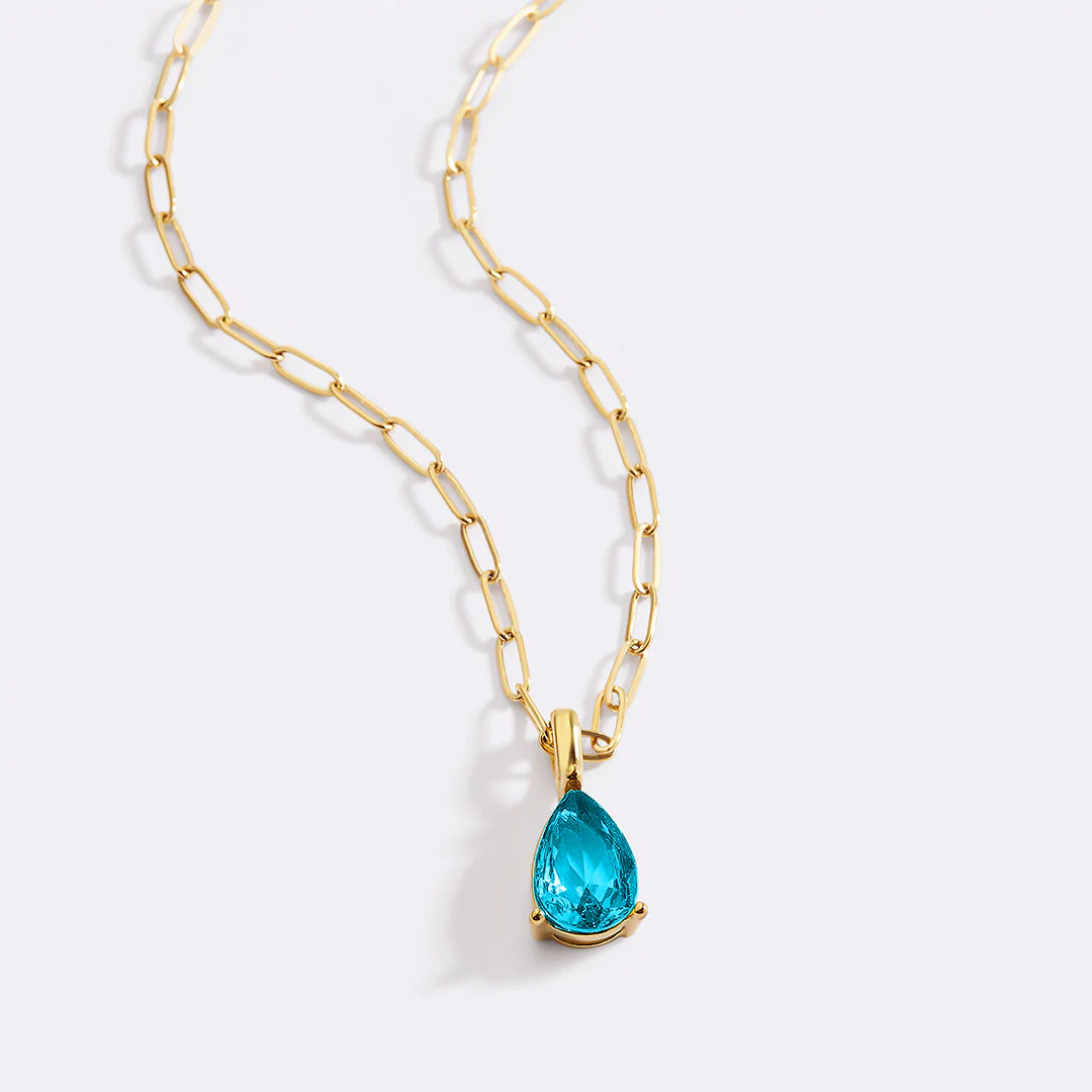 Birthstone Pendant Necklace with Dainty Paperclip Chain - Image 27