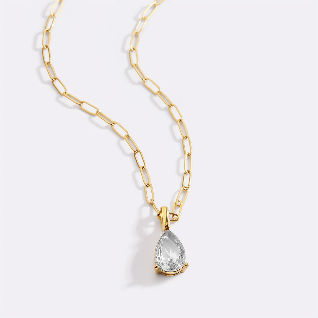 Birthstone Pendant Necklace with Dainty Paperclip Chain - Image 29
