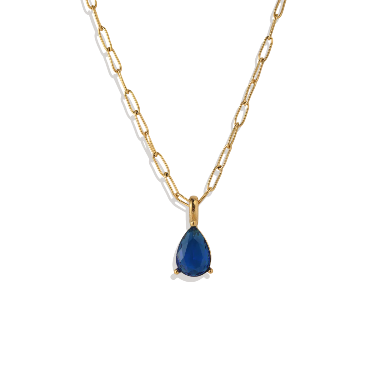 Birthstone Pendant Necklace with Dainty Paperclip Chain - Image 3