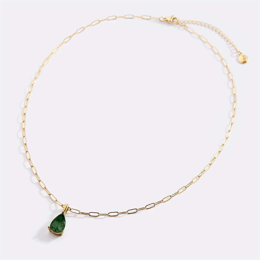 Birthstone Pendant Necklace with Dainty Paperclip Chain - Image 31