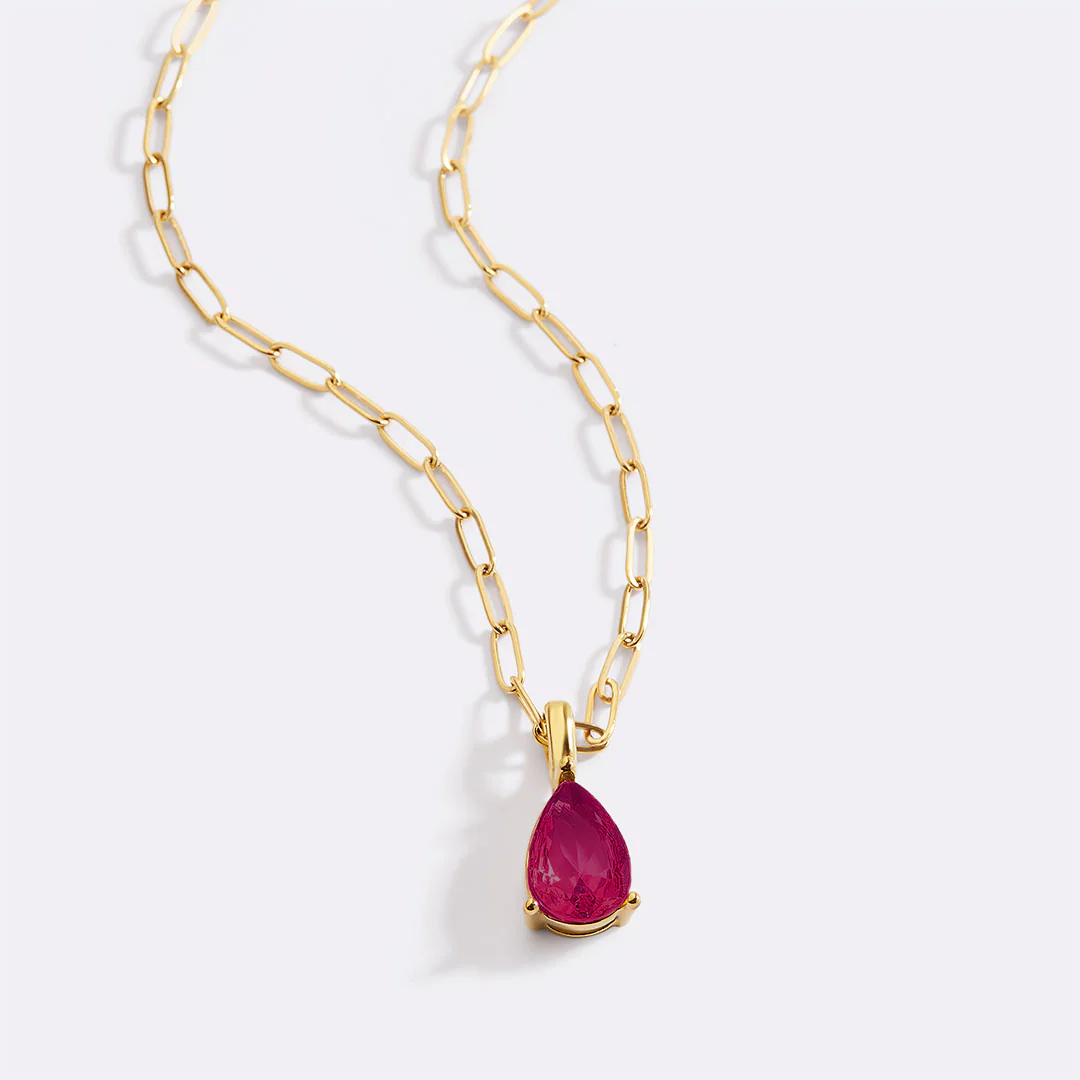 Birthstone Pendant Necklace with Dainty Paperclip Chain - Image 35