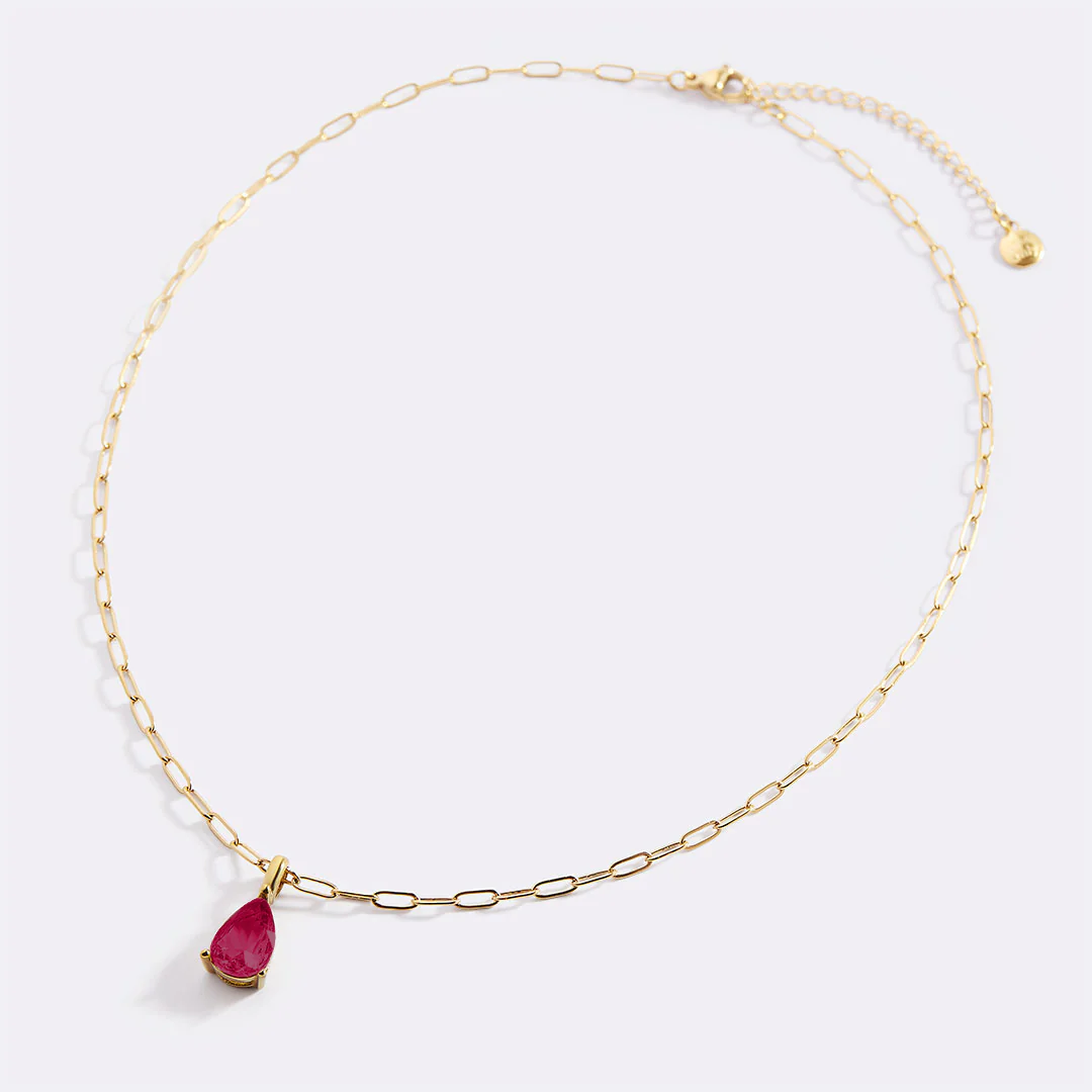 Birthstone Pendant Necklace with Dainty Paperclip Chain - Image 36