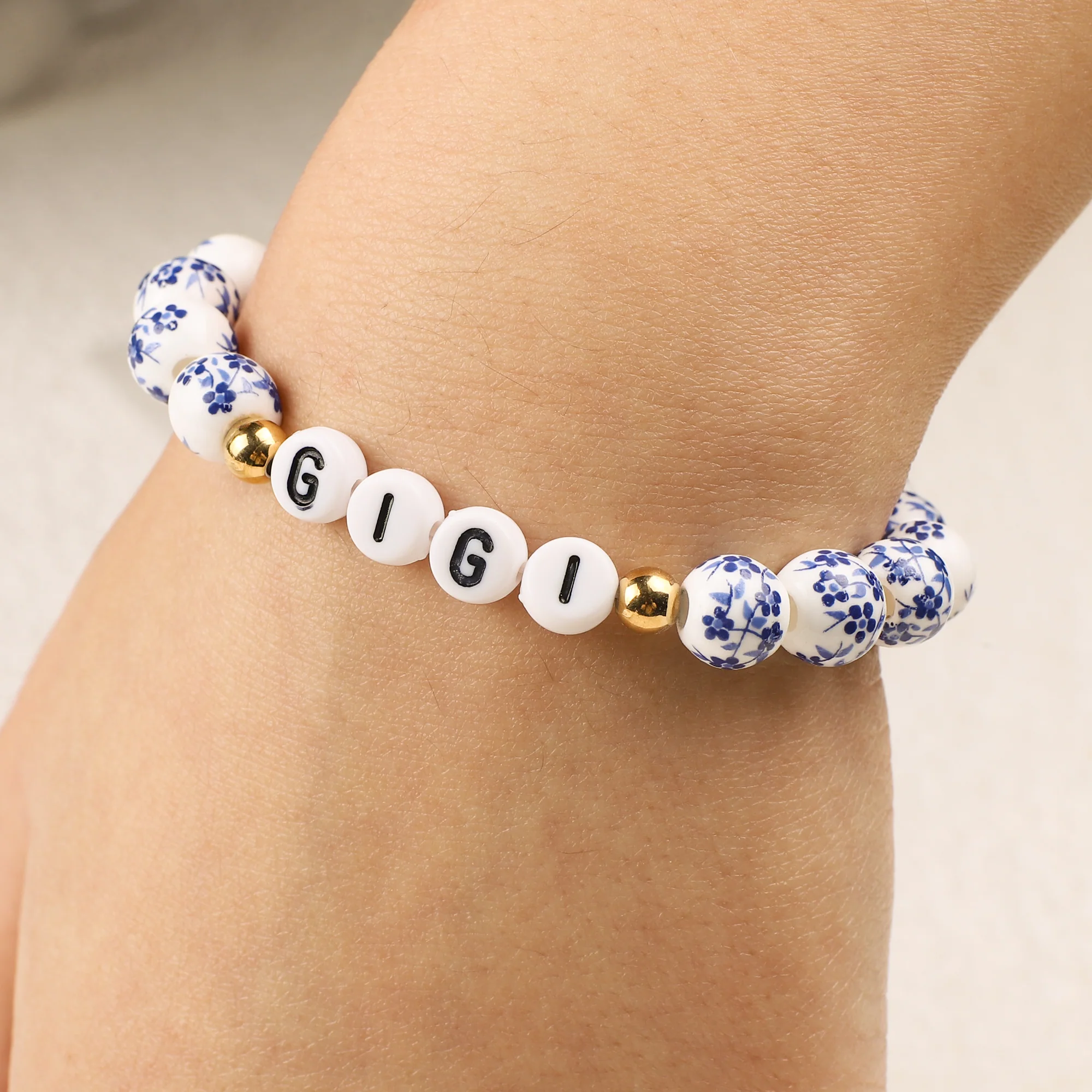 Blue Porcelain Floral Beaded Bracelet for Mom & Grandma - Image 16