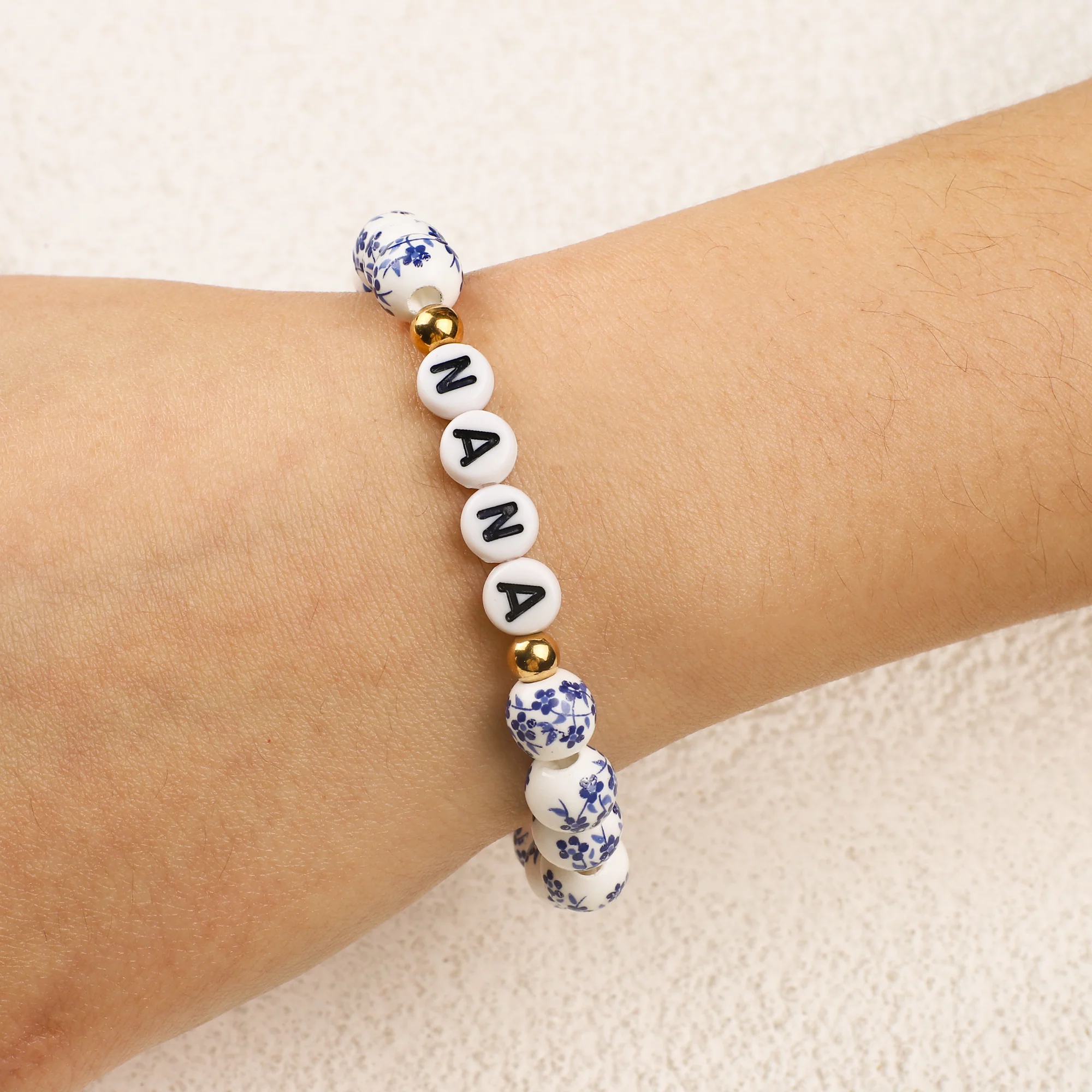 Blue Porcelain Floral Beaded Bracelet for Mom & Grandma - Image 6