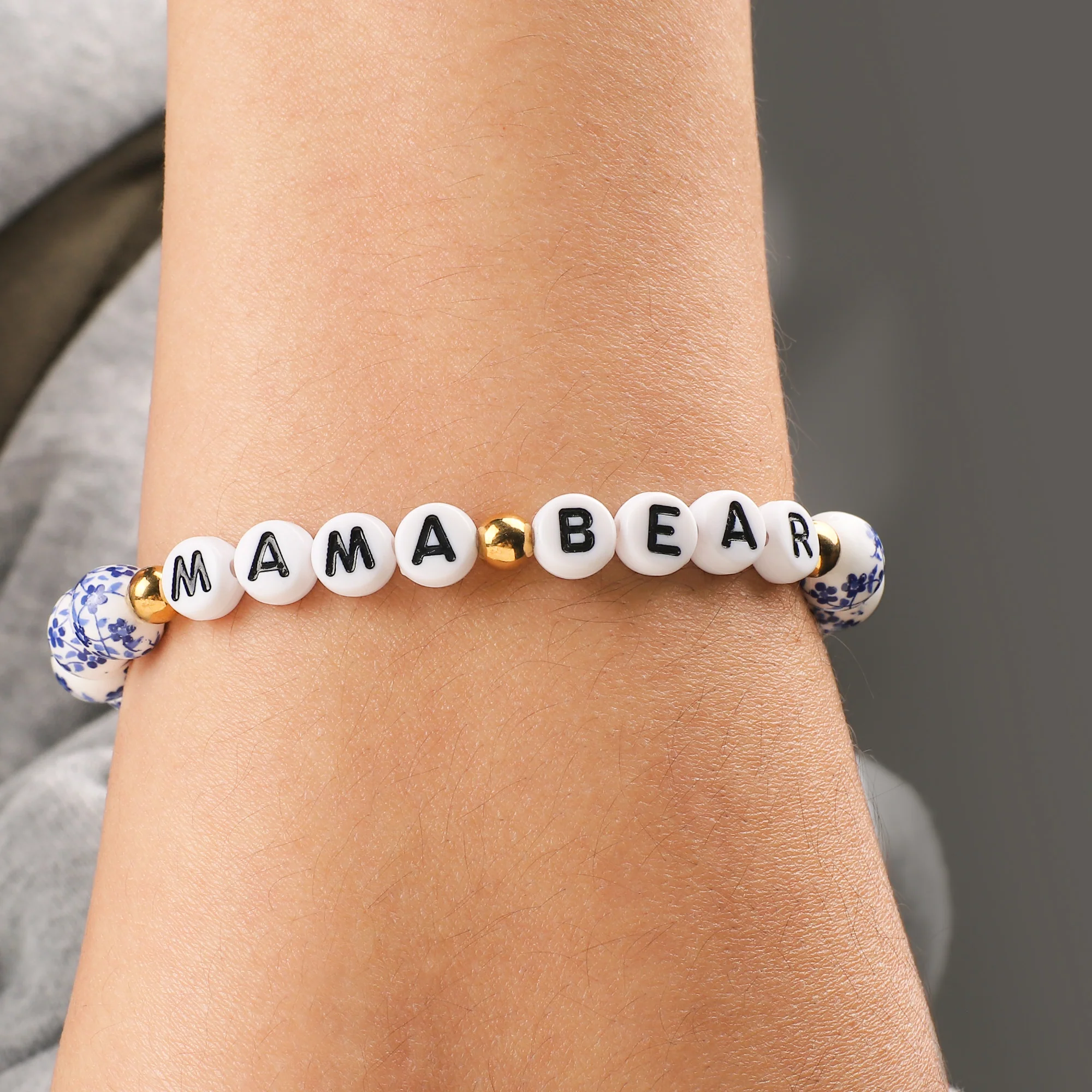 Blue Porcelain Floral Beaded Bracelet for Mom & Grandma - Image 8