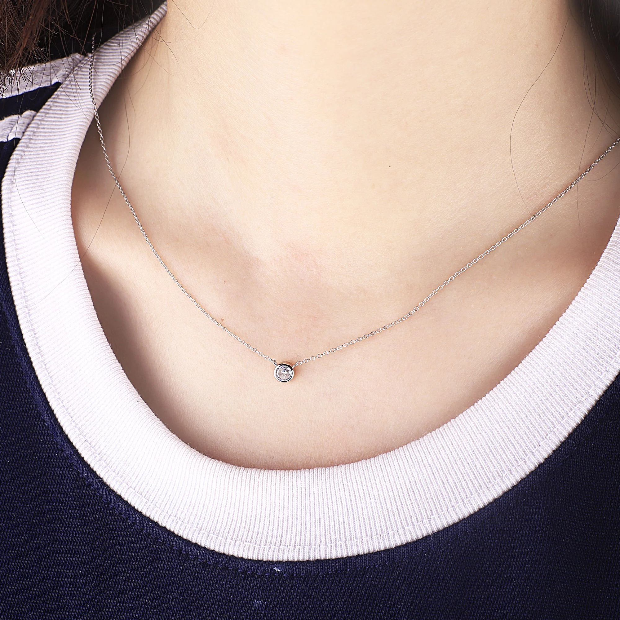 Classic Bezel Set Solitaire Necklace - Image 3