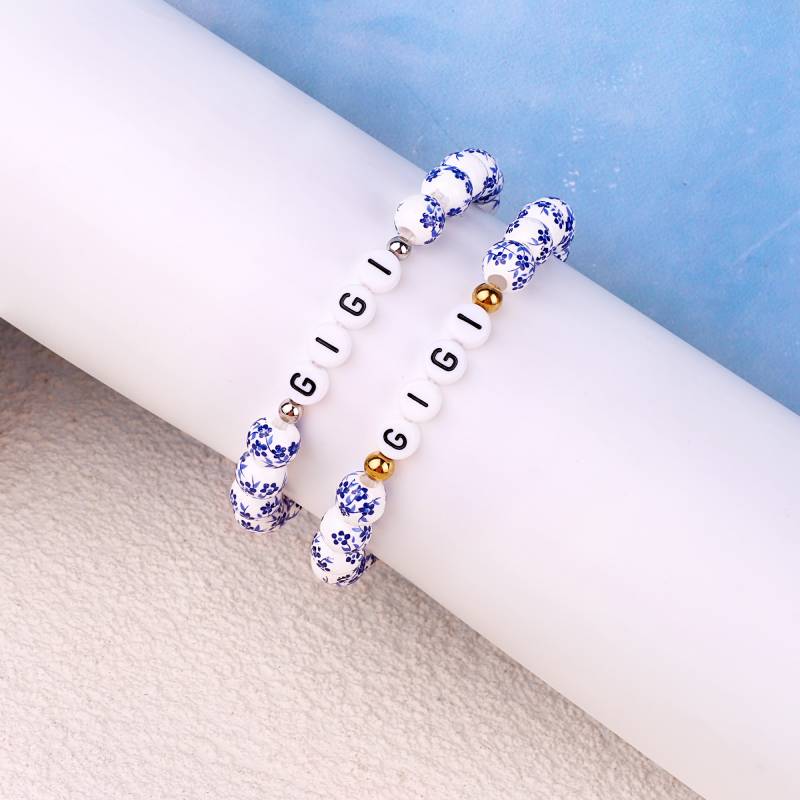 Custom Name Blue Porcelain Floral Beaded Bracelet - Image 10