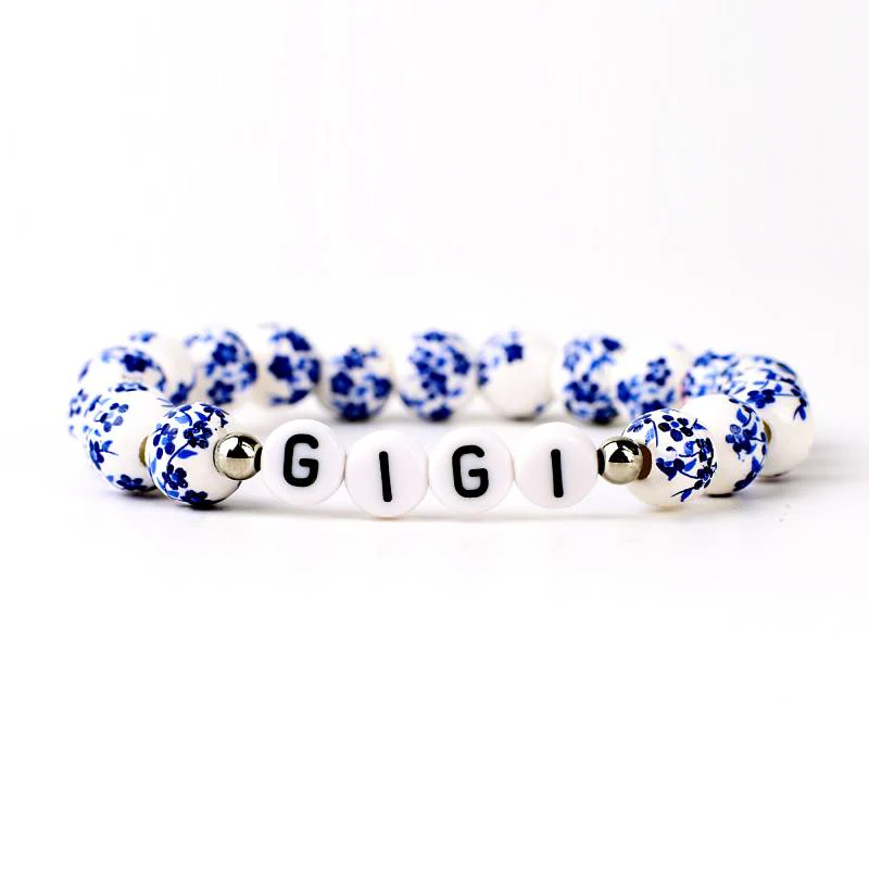 Custom Name Blue Porcelain Floral Beaded Bracelet - Image 14