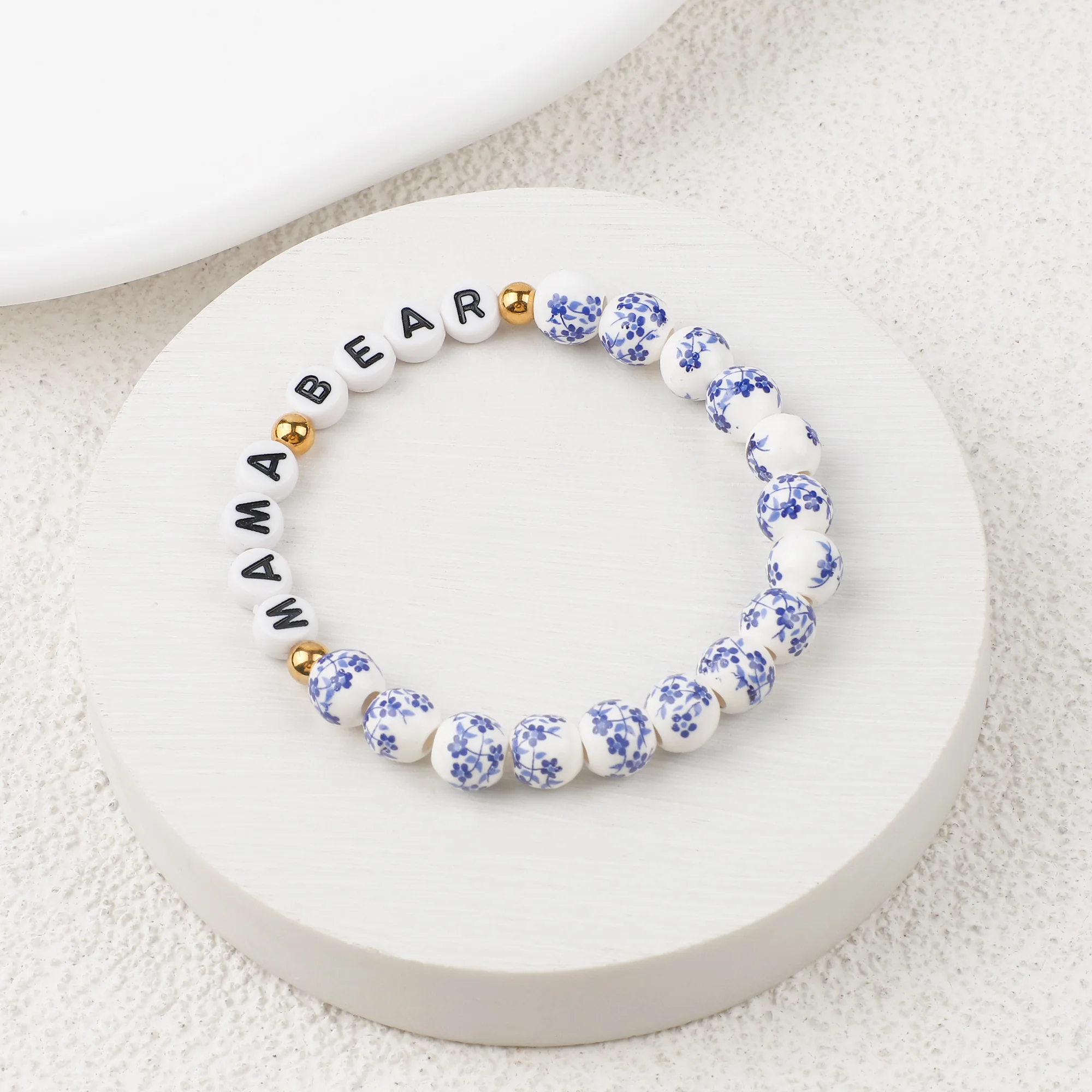 Custom Name Blue Porcelain Floral Beaded Bracelet - Image 20
