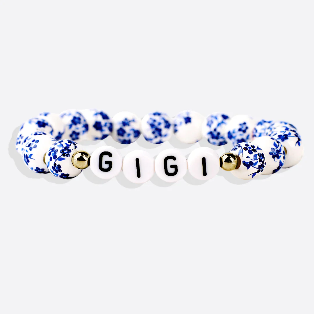 Custom Name Blue Porcelain Floral Beaded Bracelet - Image 8