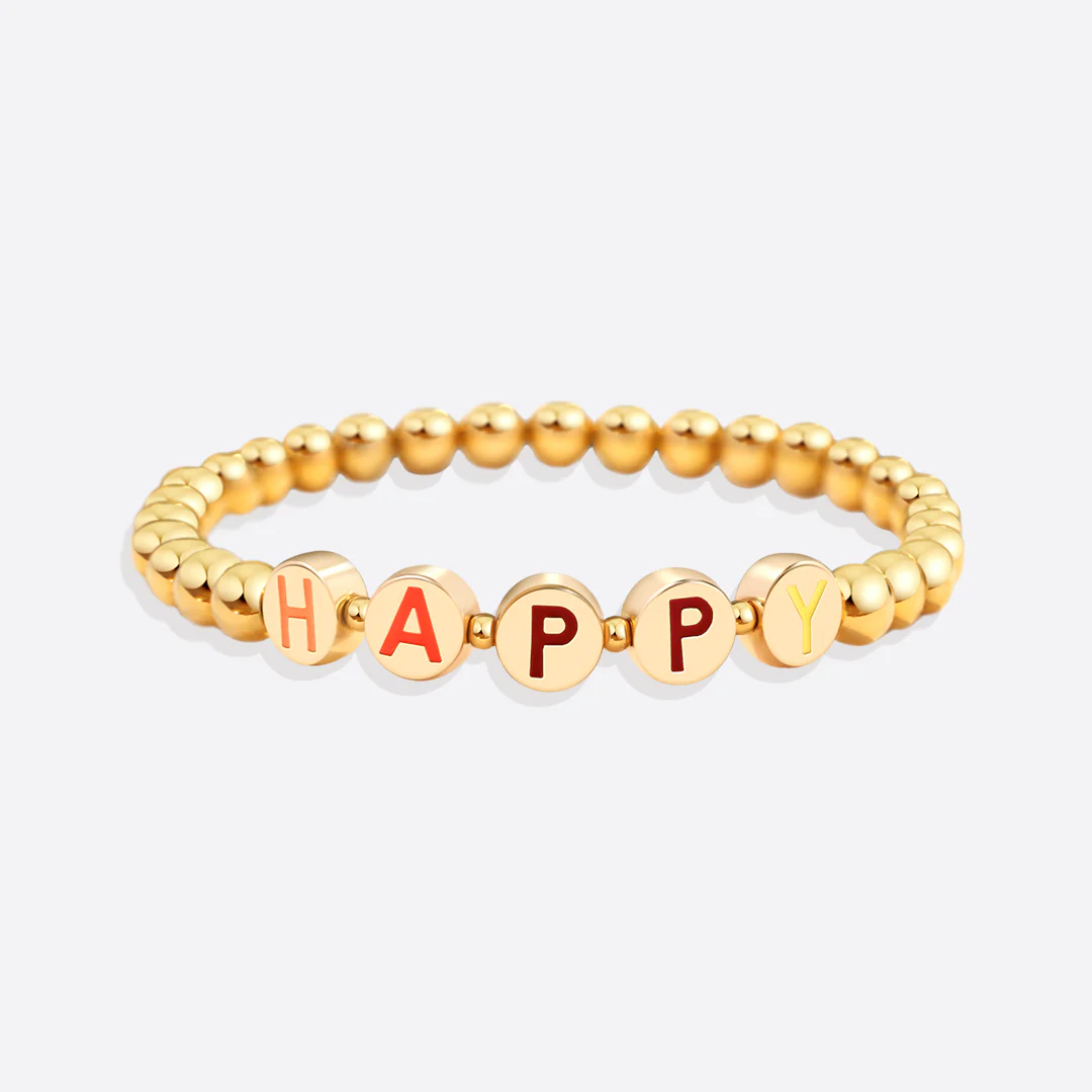 Custom Rainbow Letter Gold Disc Beaded Bracelet - Image 15