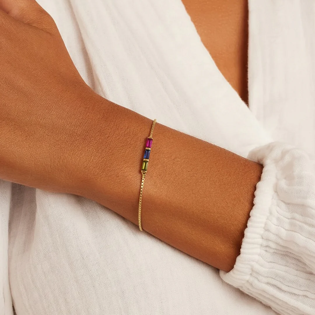Dainty Baguette Birthstone Bracelet - Image 31
