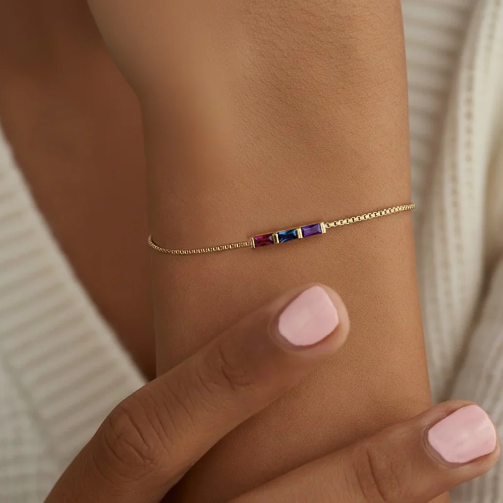 Dainty Baguette Birthstone Bracelet - Image 5