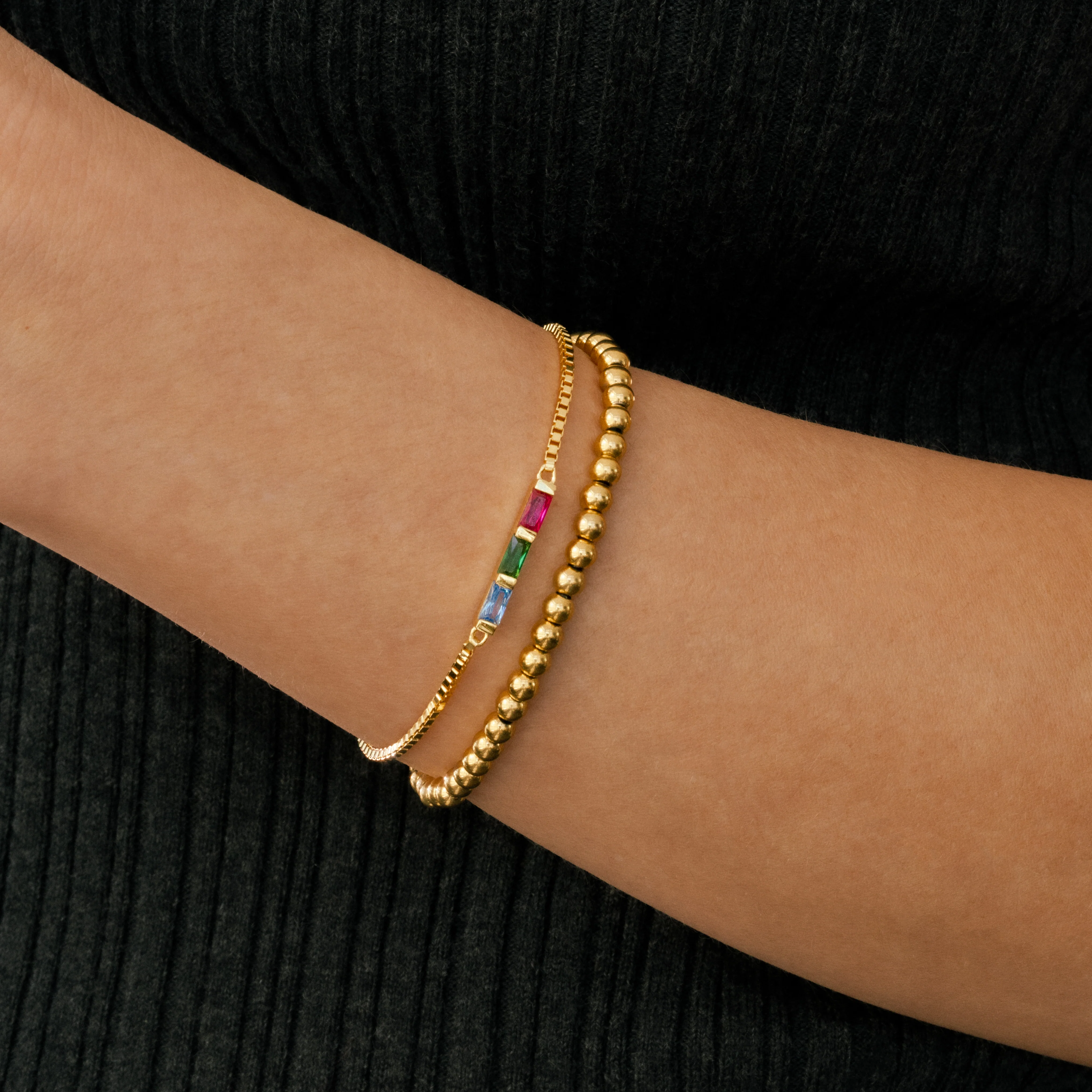 Dainty Baguette Birthstone Bracelet and Beaded Stacking Bracelet Set - Image 11