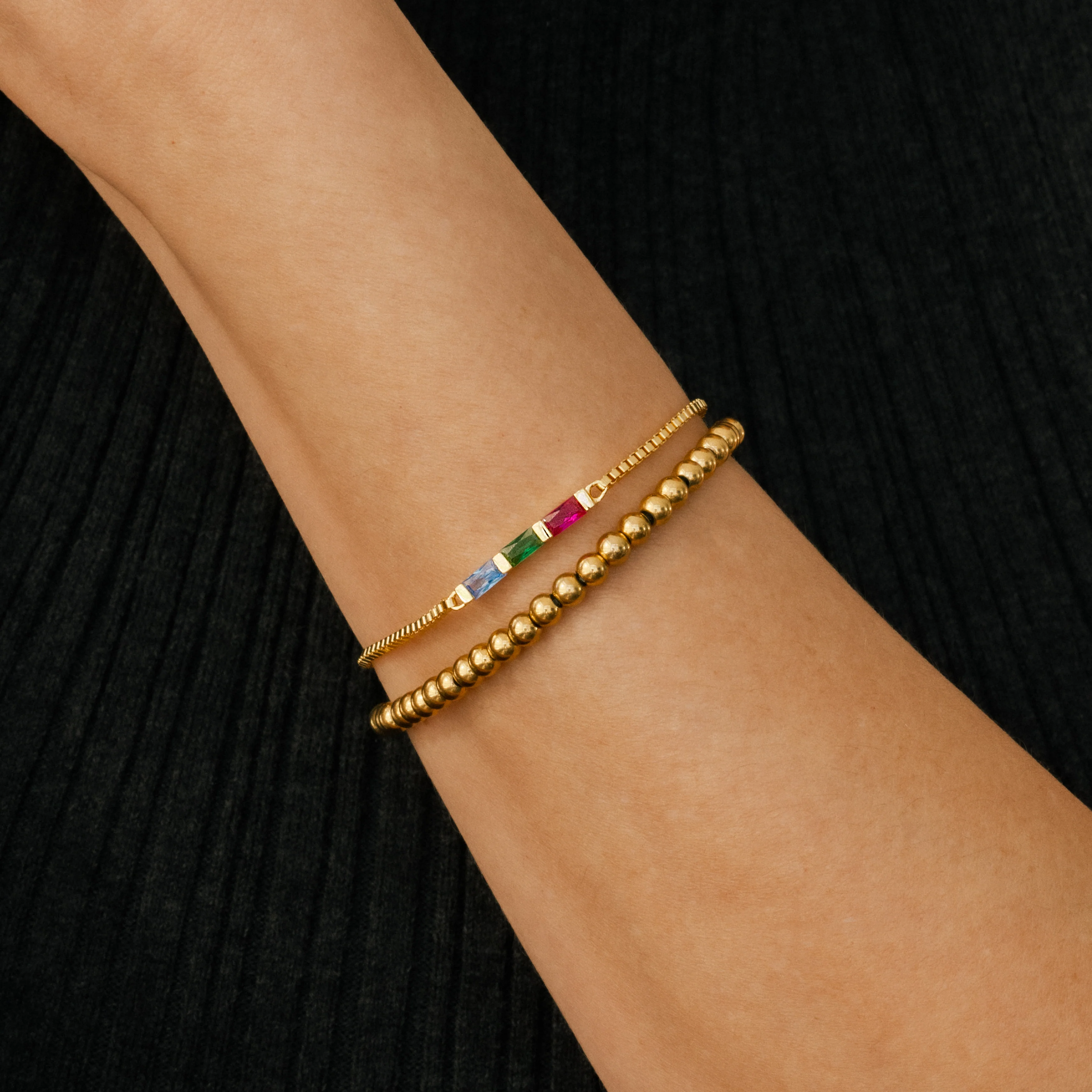 Dainty Baguette Birthstone Bracelet and Beaded Stacking Bracelet Set - Image 12