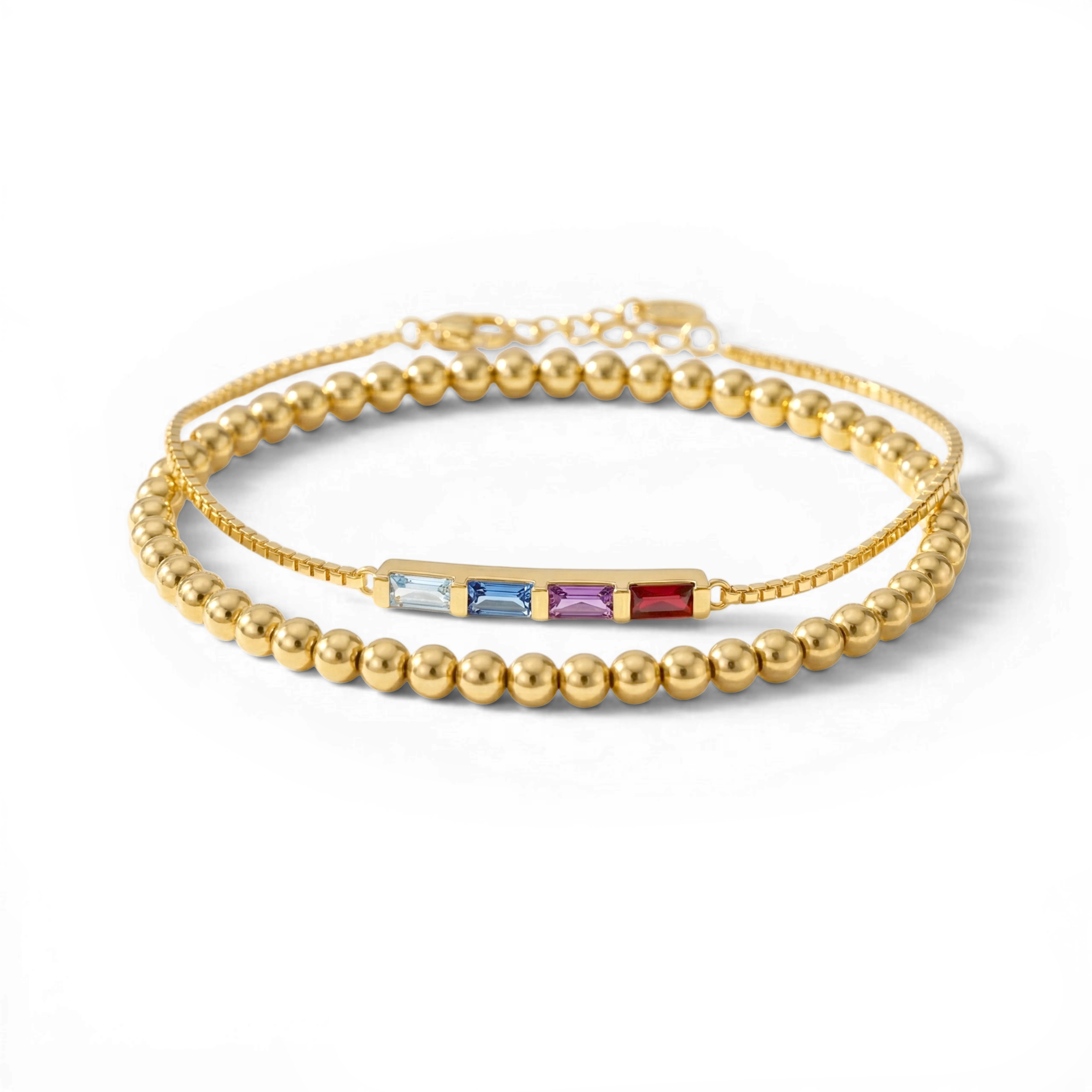 Dainty Baguette Birthstone Bracelet and Beaded Stacking Bracelet Set - Image 6
