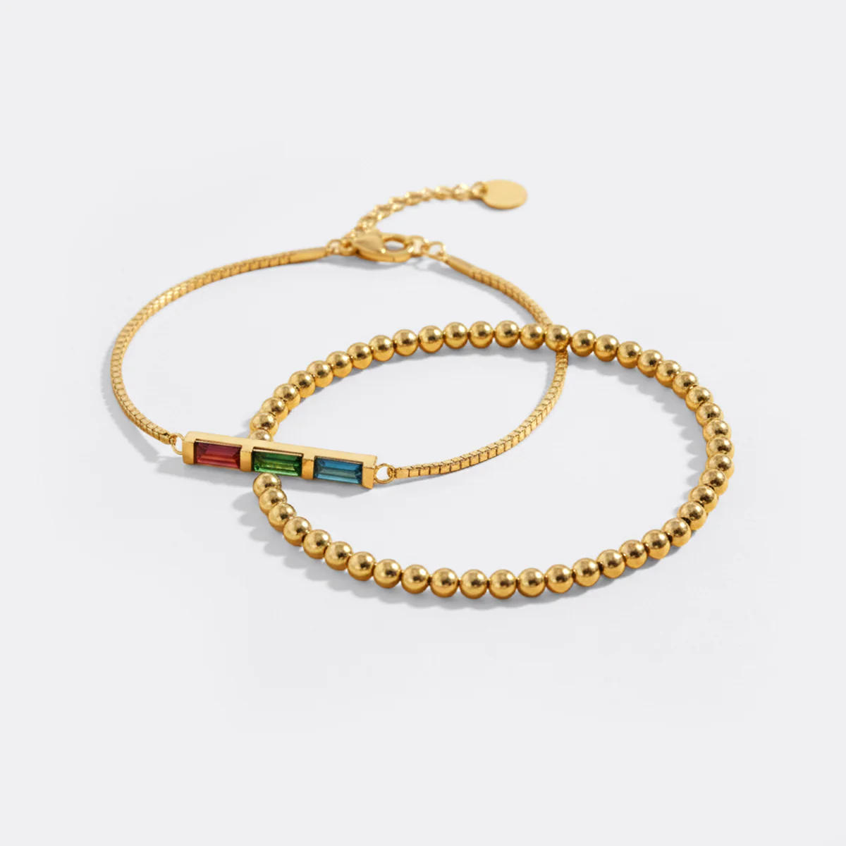 Dainty Baguette Birthstone Bracelet and Beaded Stacking Bracelet Set - Image 9