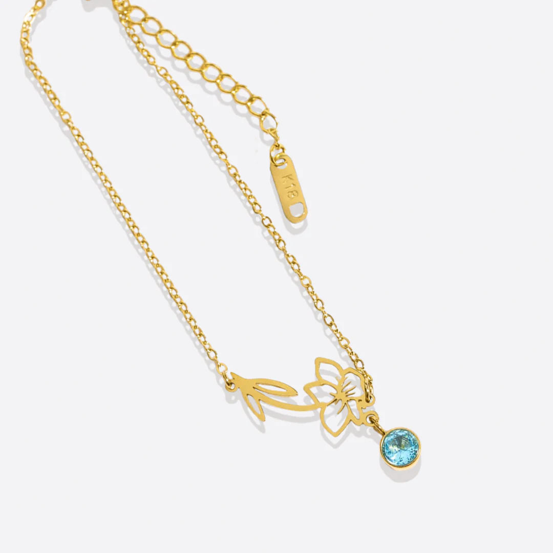 Dainty Birth Flower Bracelet with Birthstone Charm - Image 15