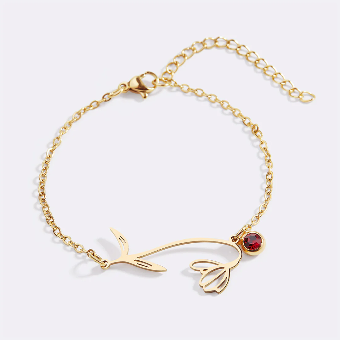 Dainty Birth Flower Bracelet with Birthstone Charm - Image 25