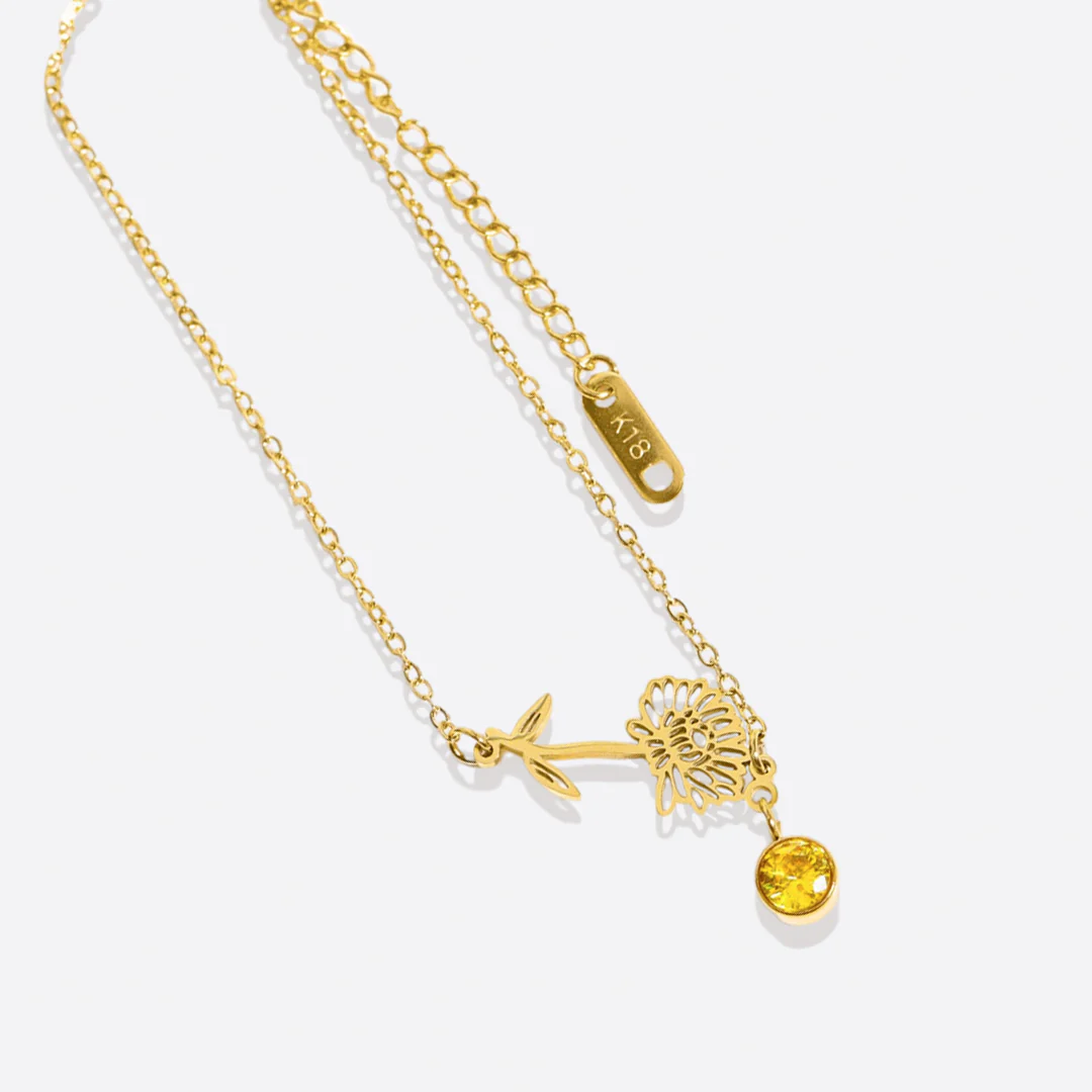 Dainty Birth Flower Bracelet with Birthstone Charm - Image 29