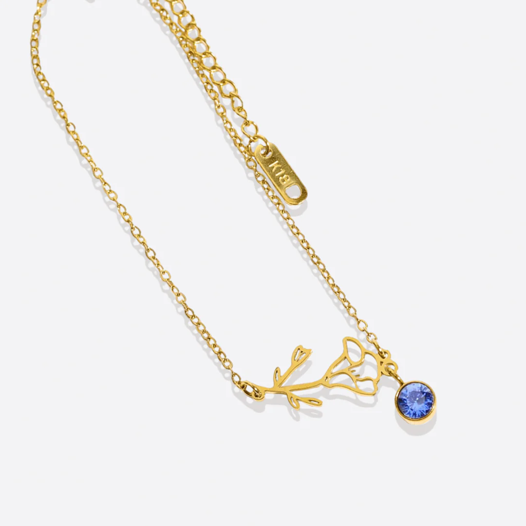 Dainty Birth Flower Bracelet with Birthstone Charm - Image 31