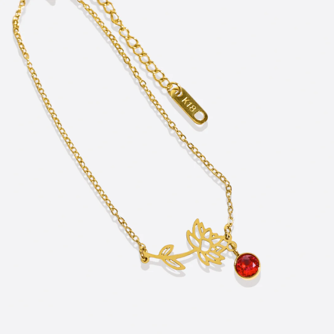 Dainty Birth Flower Bracelet with Birthstone Charm - Image 36