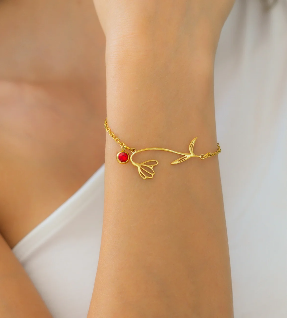 Dainty Birth Flower Bracelet with Birthstone Charm - Image 4