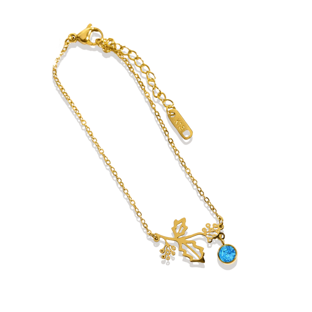 Dainty Birth Flower Bracelet with Birthstone Charm - Image 5