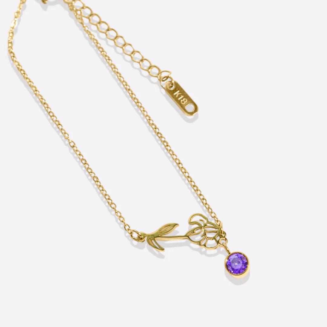 Dainty Birth Flower Bracelet with Birthstone Charm - Image 6
