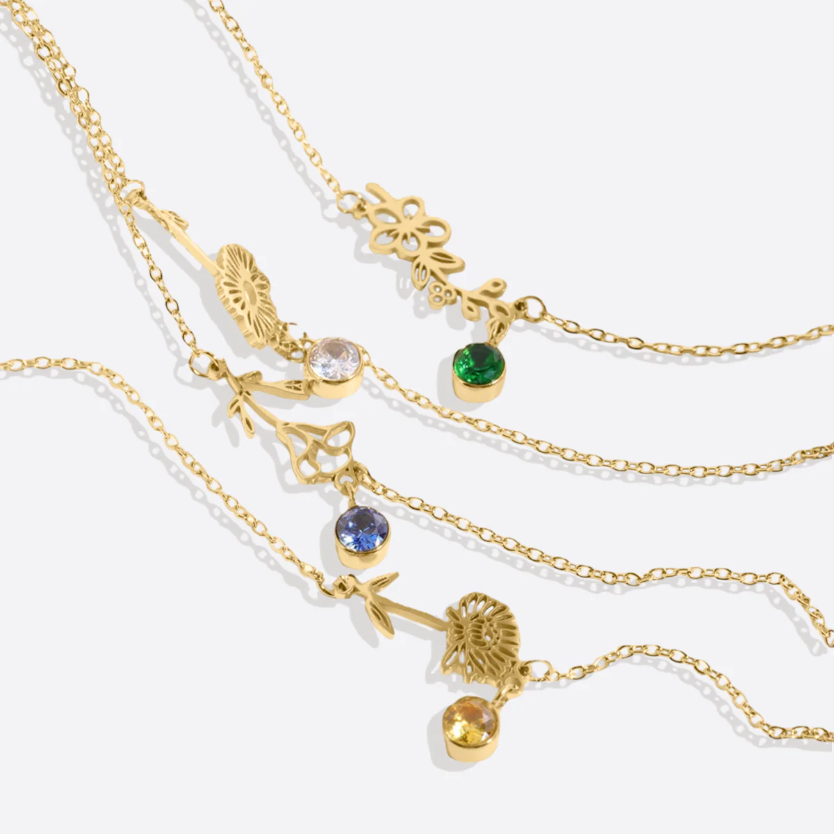 Dainty Birth Flower Bracelet with Birthstone Charm - Image 8