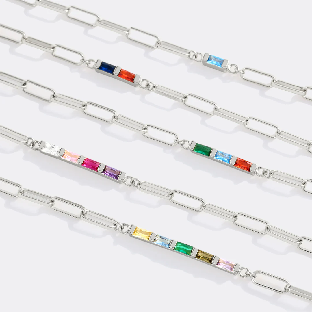 Dainty Birthstone Baguette Paperclip Bracelet - Image 10