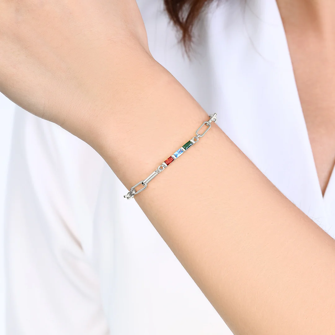 Dainty Birthstone Baguette Paperclip Bracelet - Image 12
