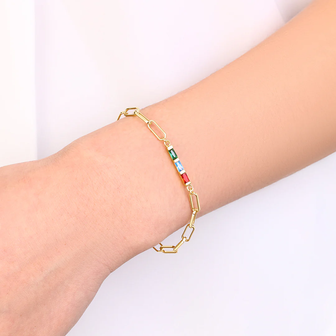 Dainty Birthstone Baguette Paperclip Bracelet - Image 15