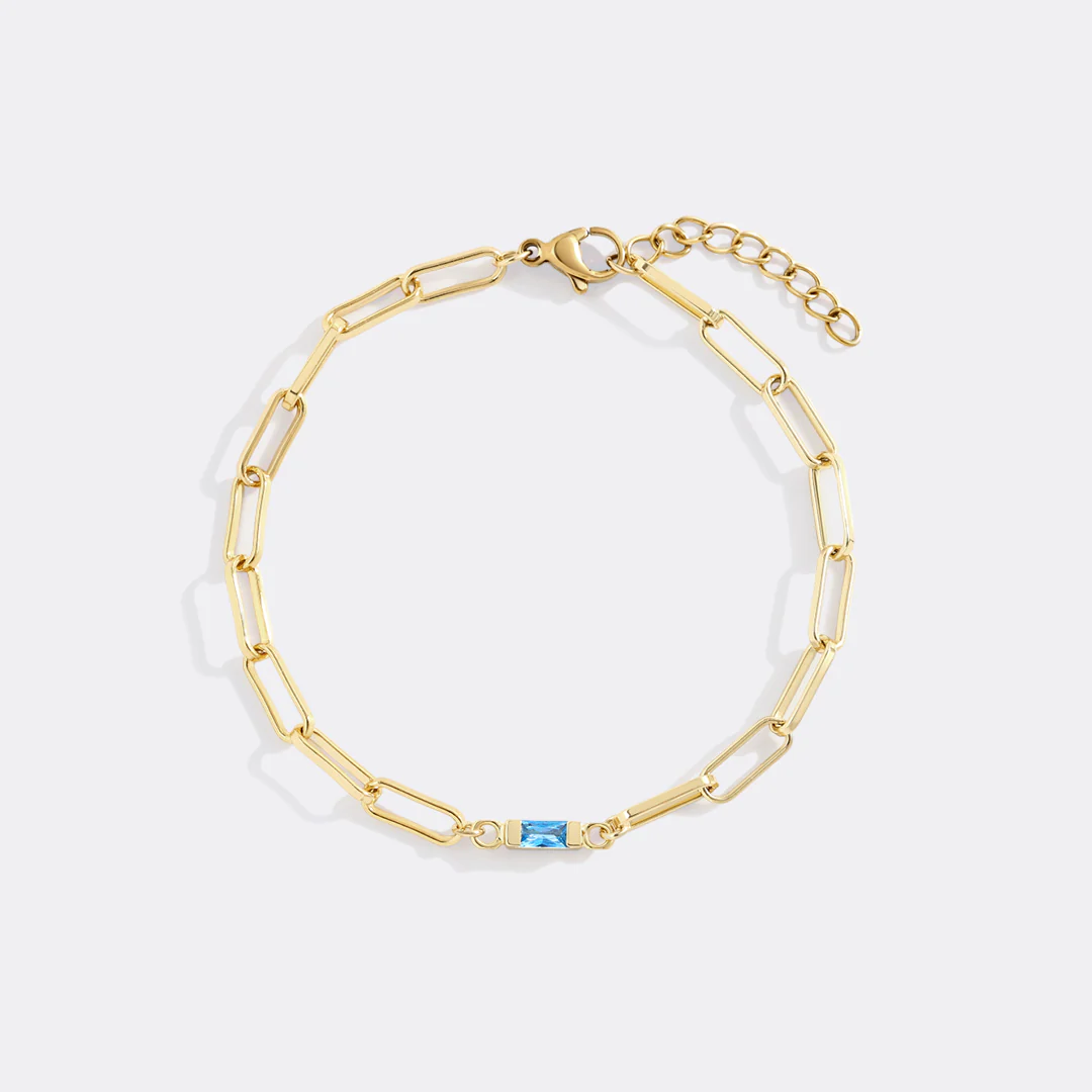 Dainty Birthstone Baguette Paperclip Bracelet - Image 3