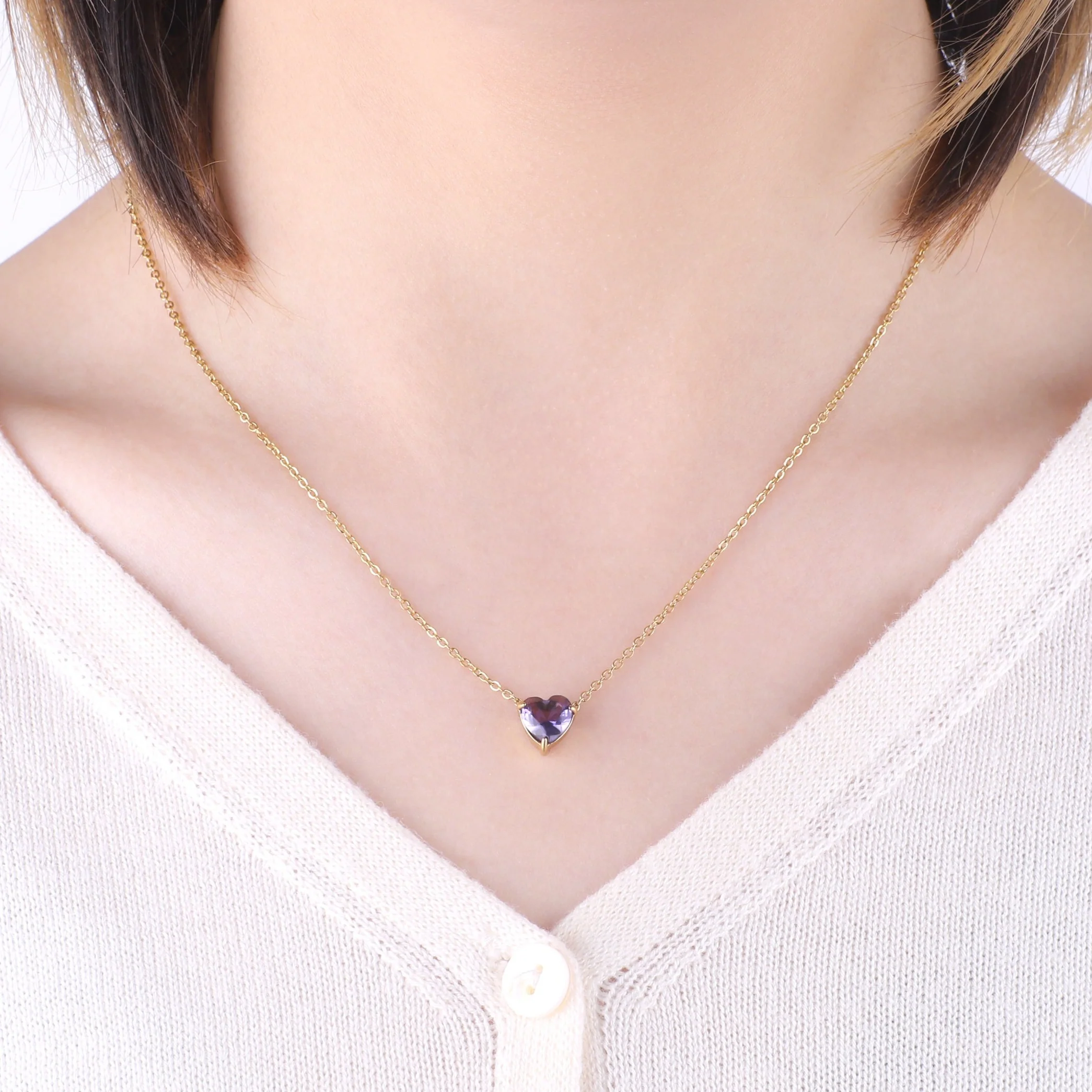 Dainty Birthstone Heart Necklace - Image 15