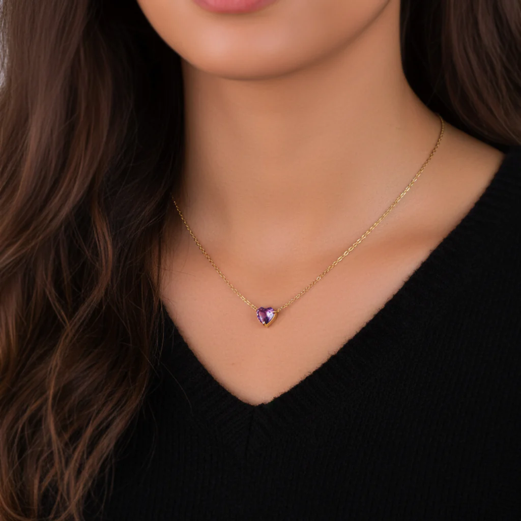 Dainty Birthstone Heart Necklace - Image 3