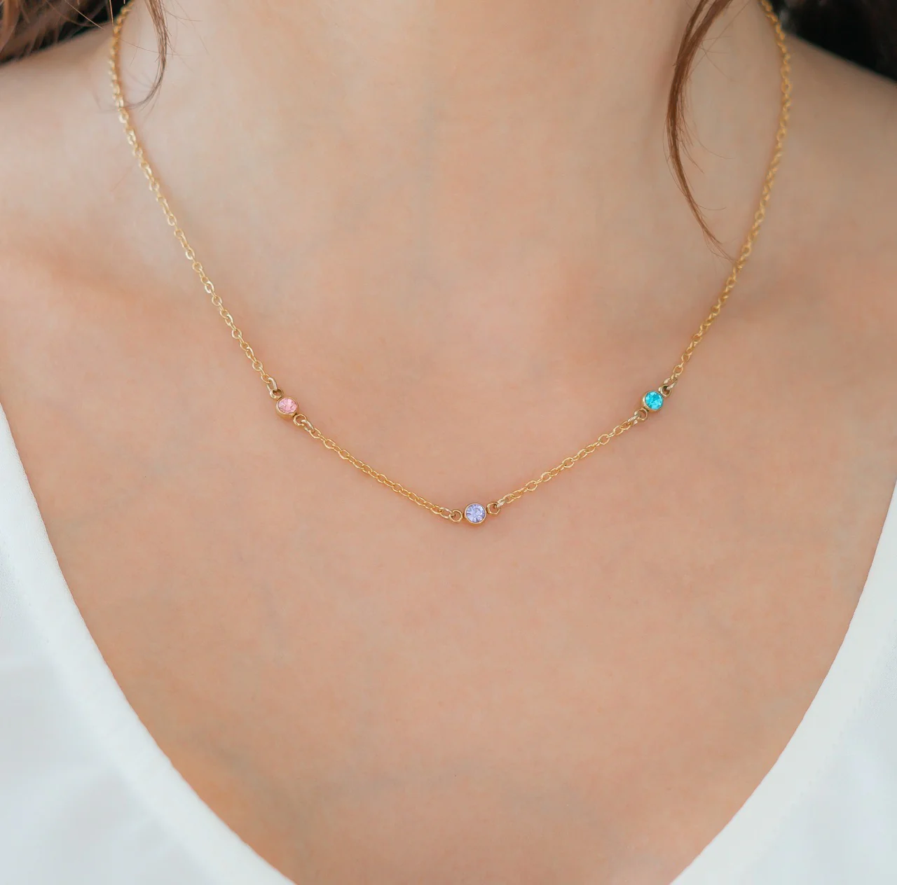 Dainty Birthstone Station Necklace - Image 3