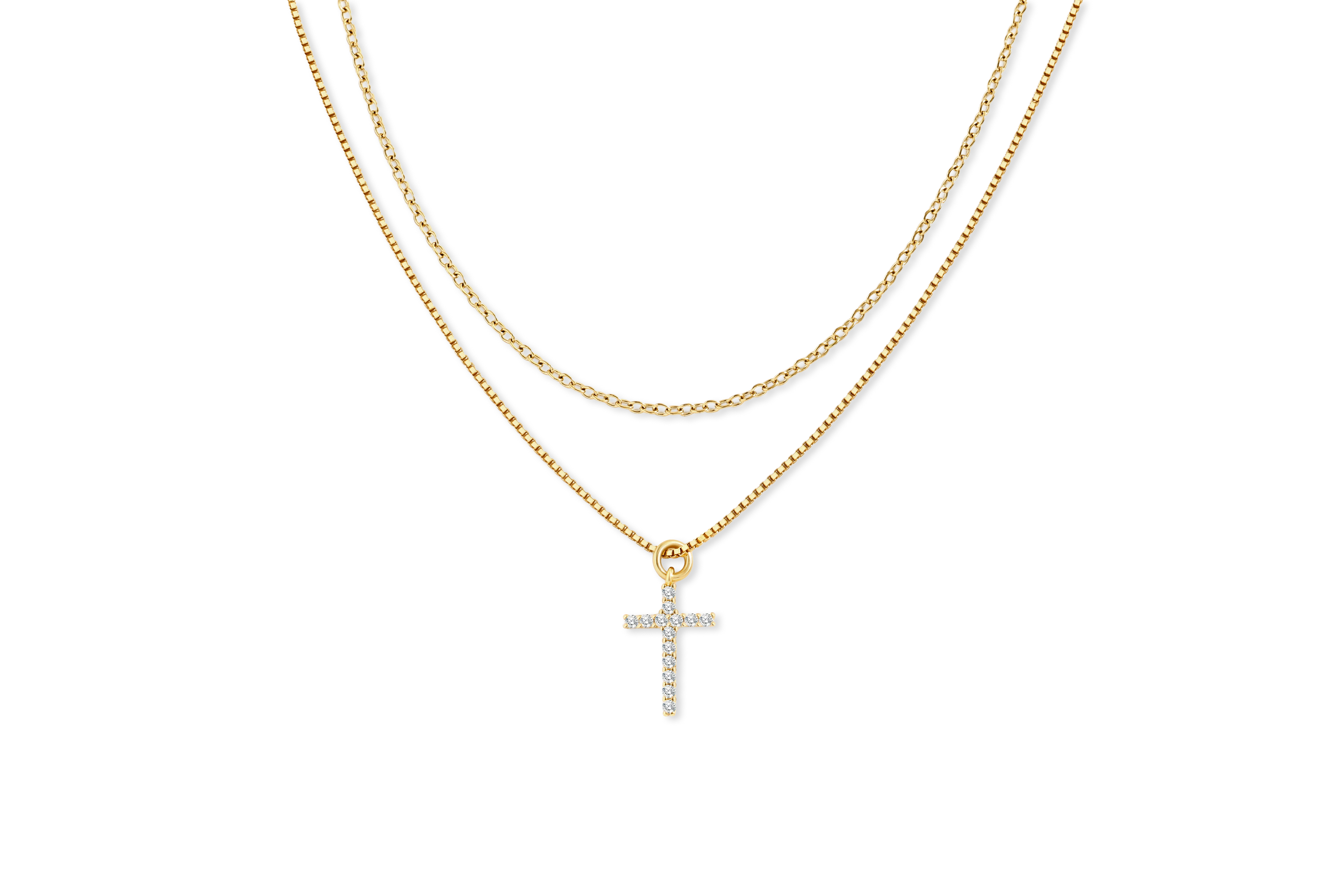 Dainty Cable Necklace with Pave Cross Chain Necklace Stacking Set - Image 6