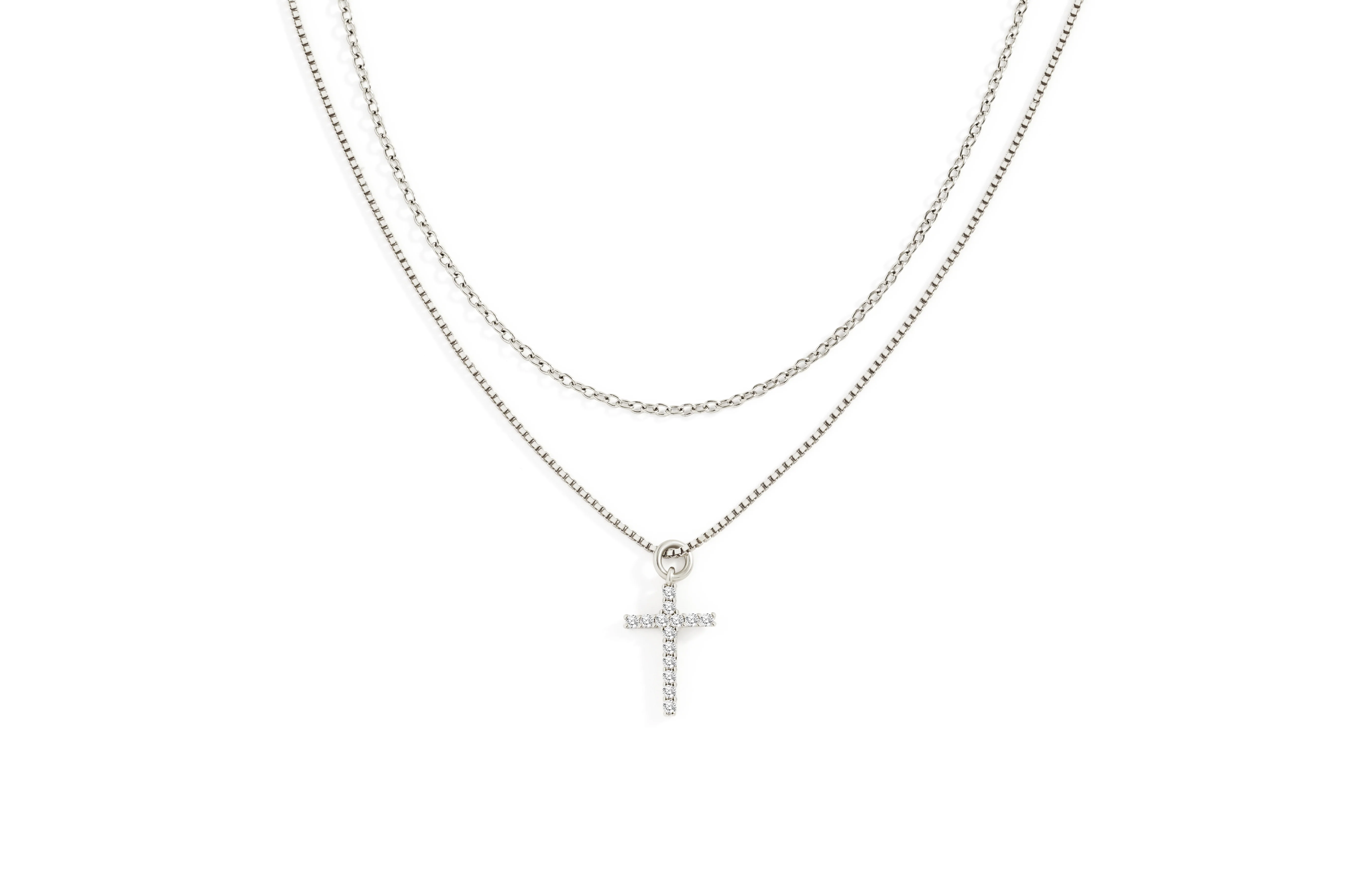 Dainty Cable Necklace with Pave Cross Chain Necklace Stacking Set - Image 7