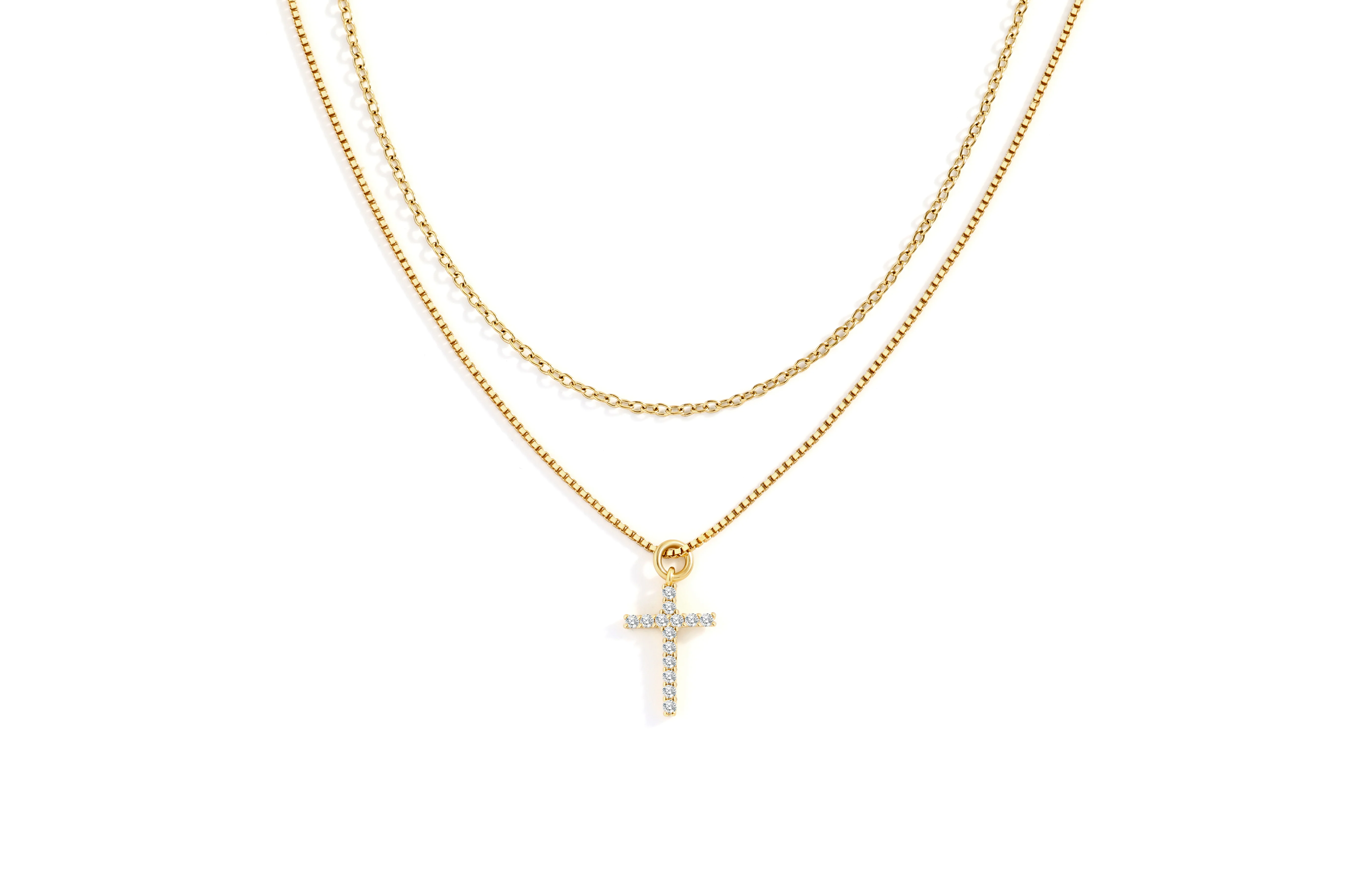 Dainty Cable Necklace with Pave Cross Chain Necklace Stacking Set - Image 8