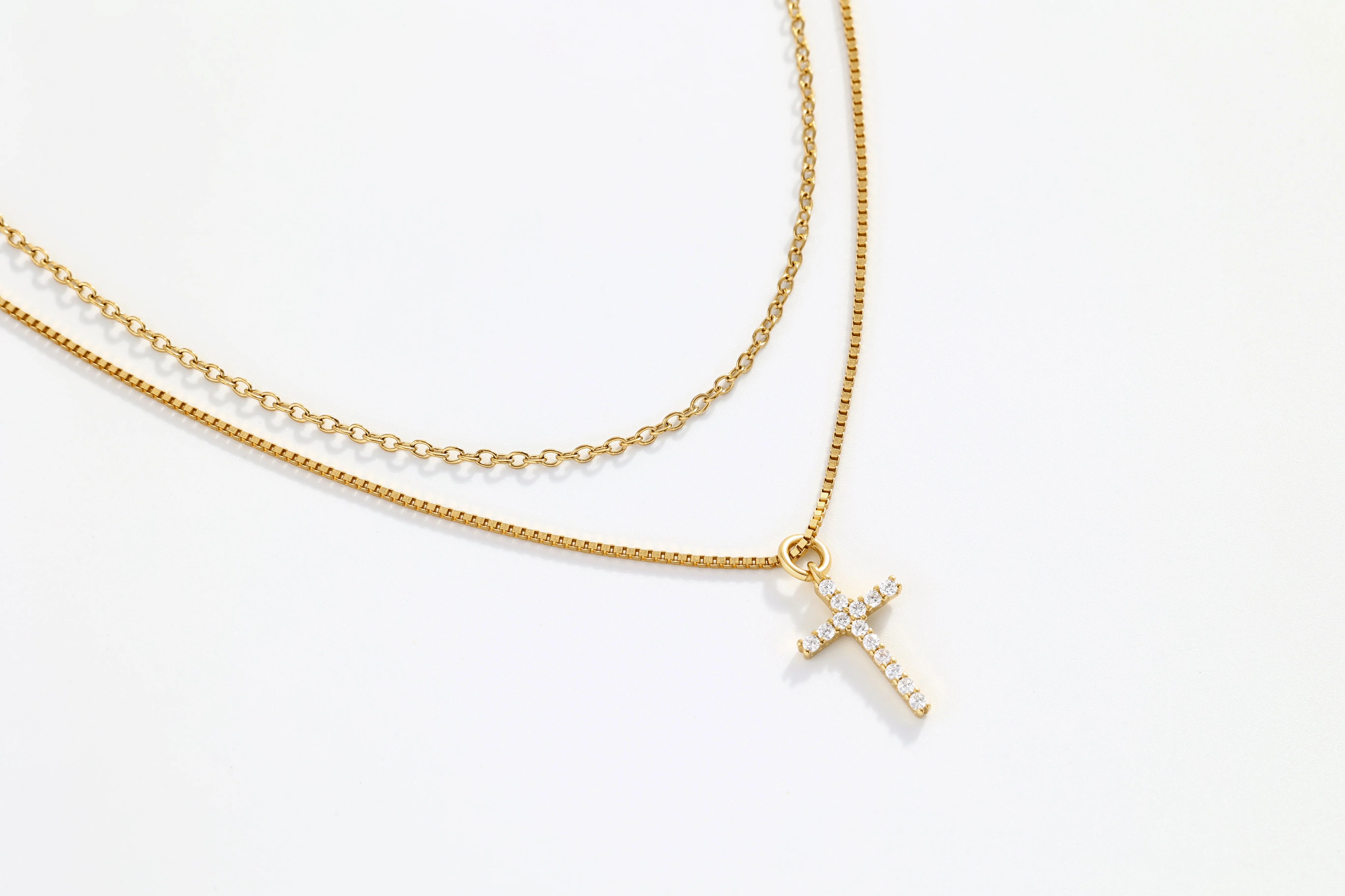 Dainty Cable Necklace with Pave Cross Chain Necklace Stacking Set - Image 9