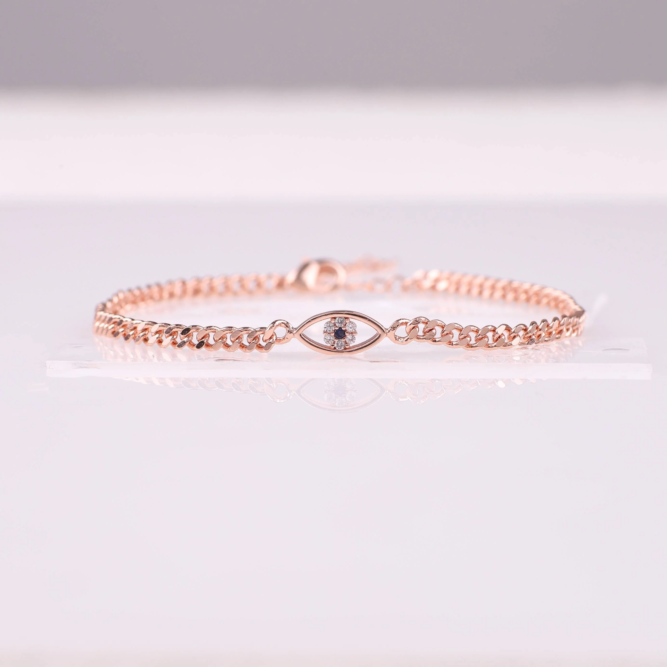 Dainty Cuban Link Chain Evil Eye Bracelet - Image 11