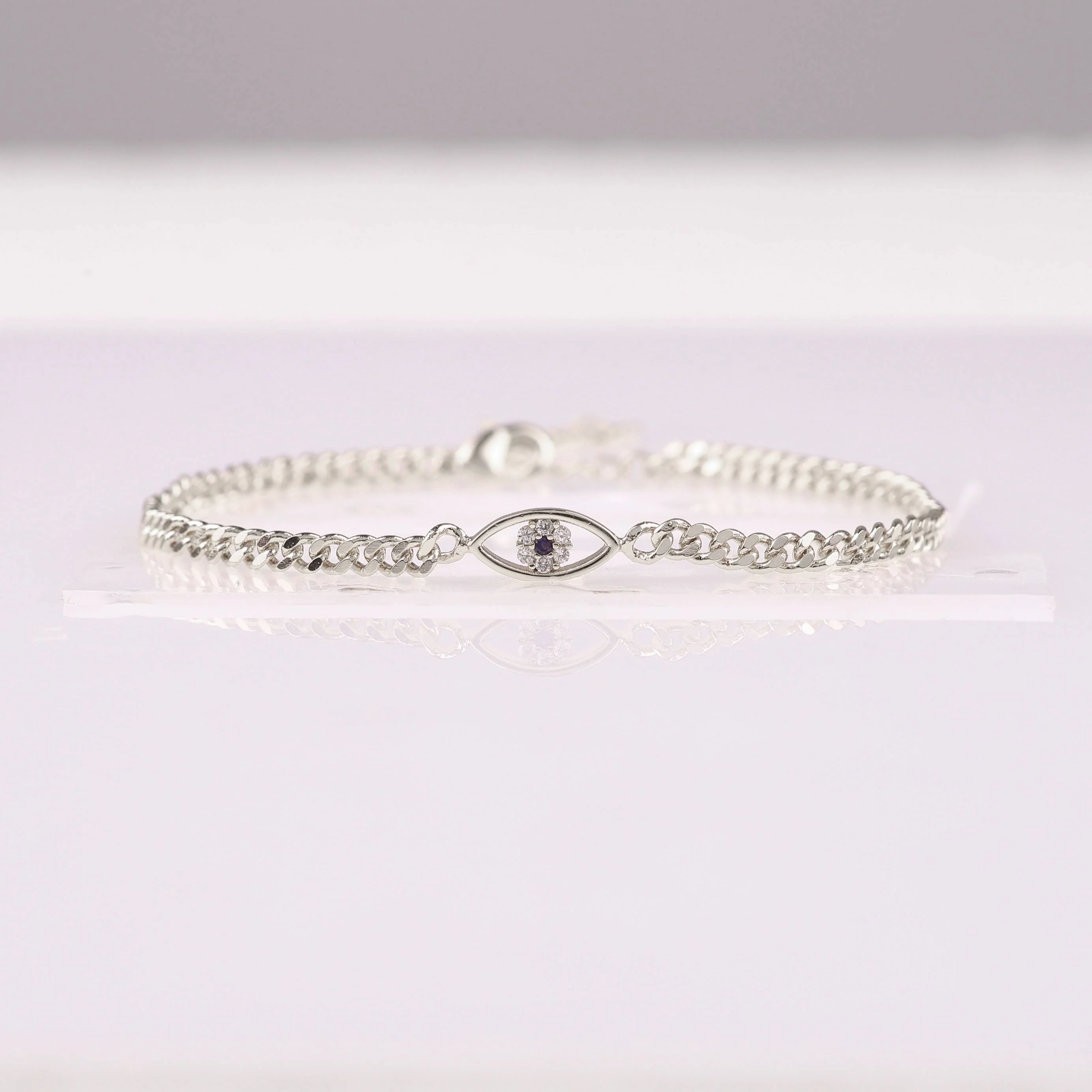 Dainty Cuban Link Chain Evil Eye Bracelet - Image 16